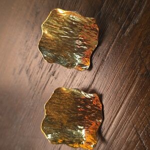 1980's Square Textured Gold Tone Statement Studs Earrings